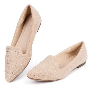MUSSHOE Nude Rhinestone Pointed Toe Flats Size 9.5